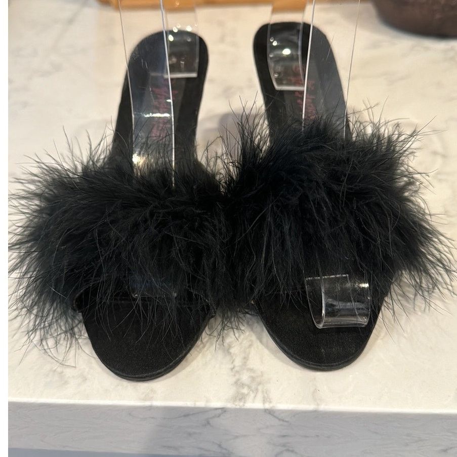 Other Fredrick’s of Hollywood 1980s Satin Peep Toe Pumps feathers Size US 7 / IT 37 - 6 Thumbnail