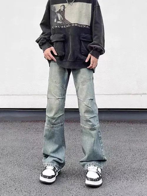 Japanese Brand × Jean Vintage washed patchwork loose zipper jeans Size US 32 / EU 48 - 4 Thumbnail