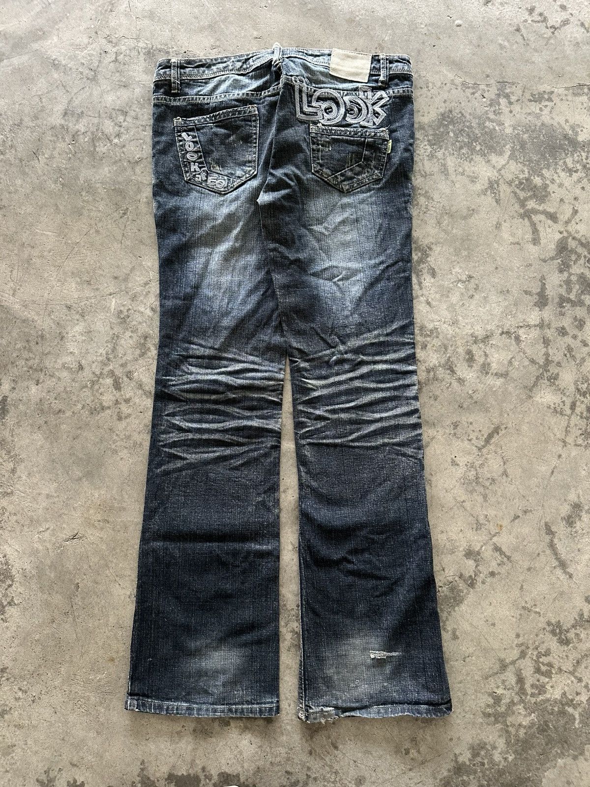 If Six Was Nine Y2K Japanese Whisker Wash Flared Jeans Size 33" - 10 Thumbnail