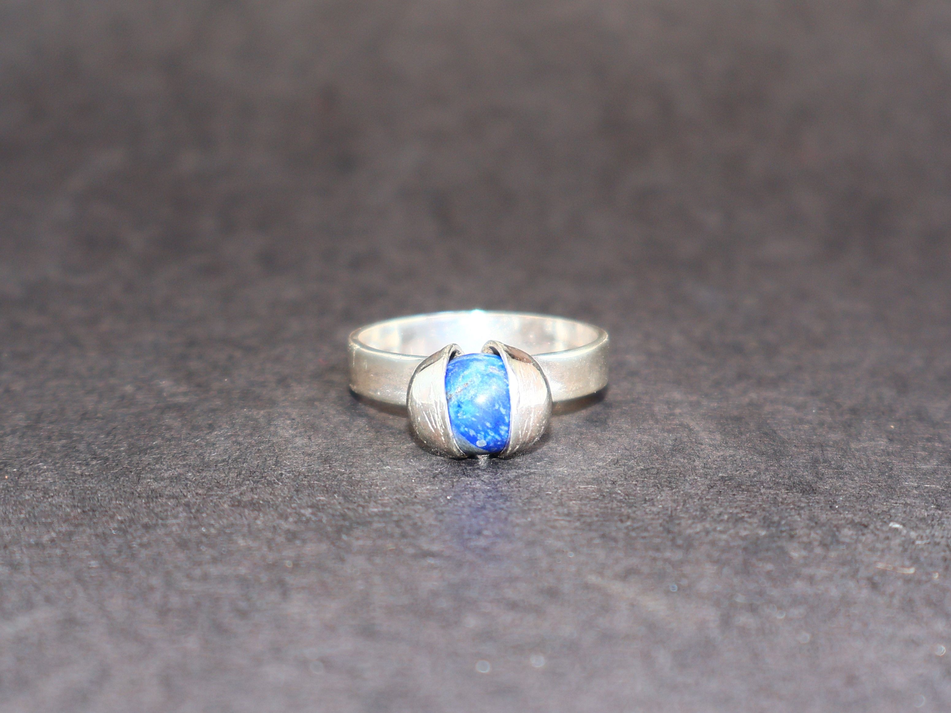 Handmade Lapis Lazuli Ring, Sterling Silver Handmade Gemstone Ring, Size ONE SIZE - 2 Thumbnail