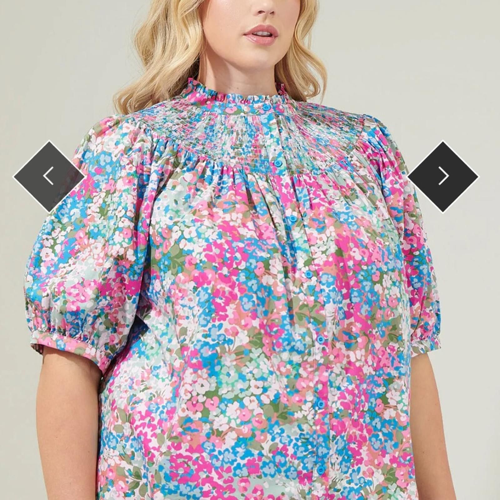Designer SUGARLIPS Avery Blossom Floral Smocked Mock Neck Top Size S / US 4 / IT 40 - 4 Thumbnail