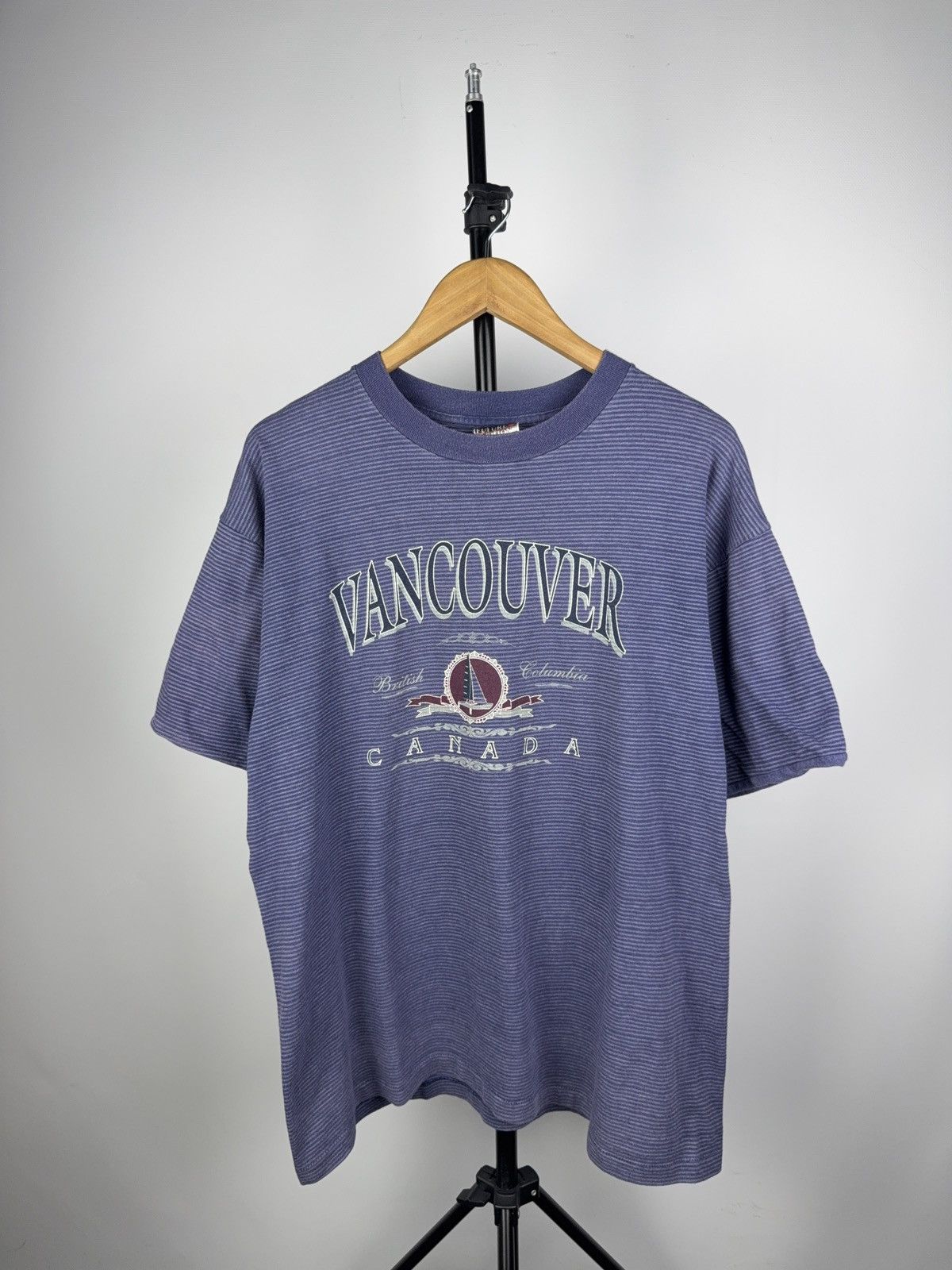 Vintage Vintage 90s Retro Logo Vancouver Canada Striped Tee Shirt Size US L / EU 52-54 / 3 - 1 Thumbnail