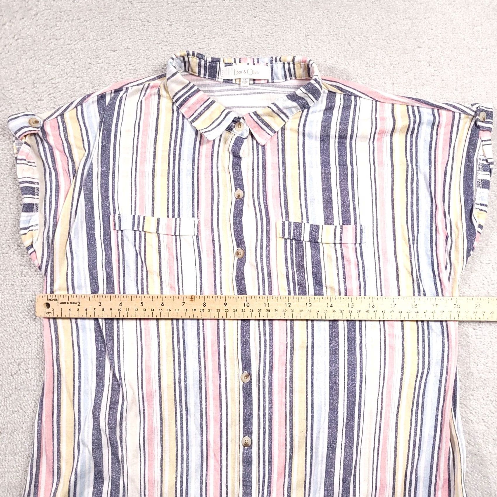 Vintage Eden & Olivia Button Front Shirt Women's 1X Pockets Roll Tab Sleeve Striped Shirt Size XL / US 12-14 / IT 48-50 - 5 Thumbnail