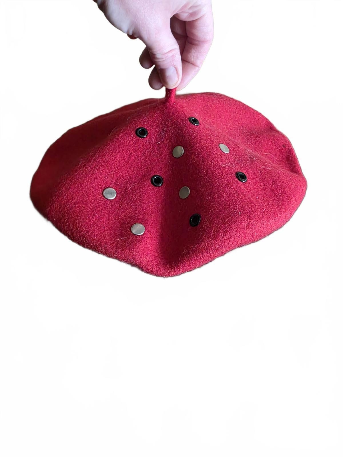 The Unbranded Brand Red Wool Beret with Decorative Studs One Size Fits Most Size ONE SIZE - 4 Thumbnail