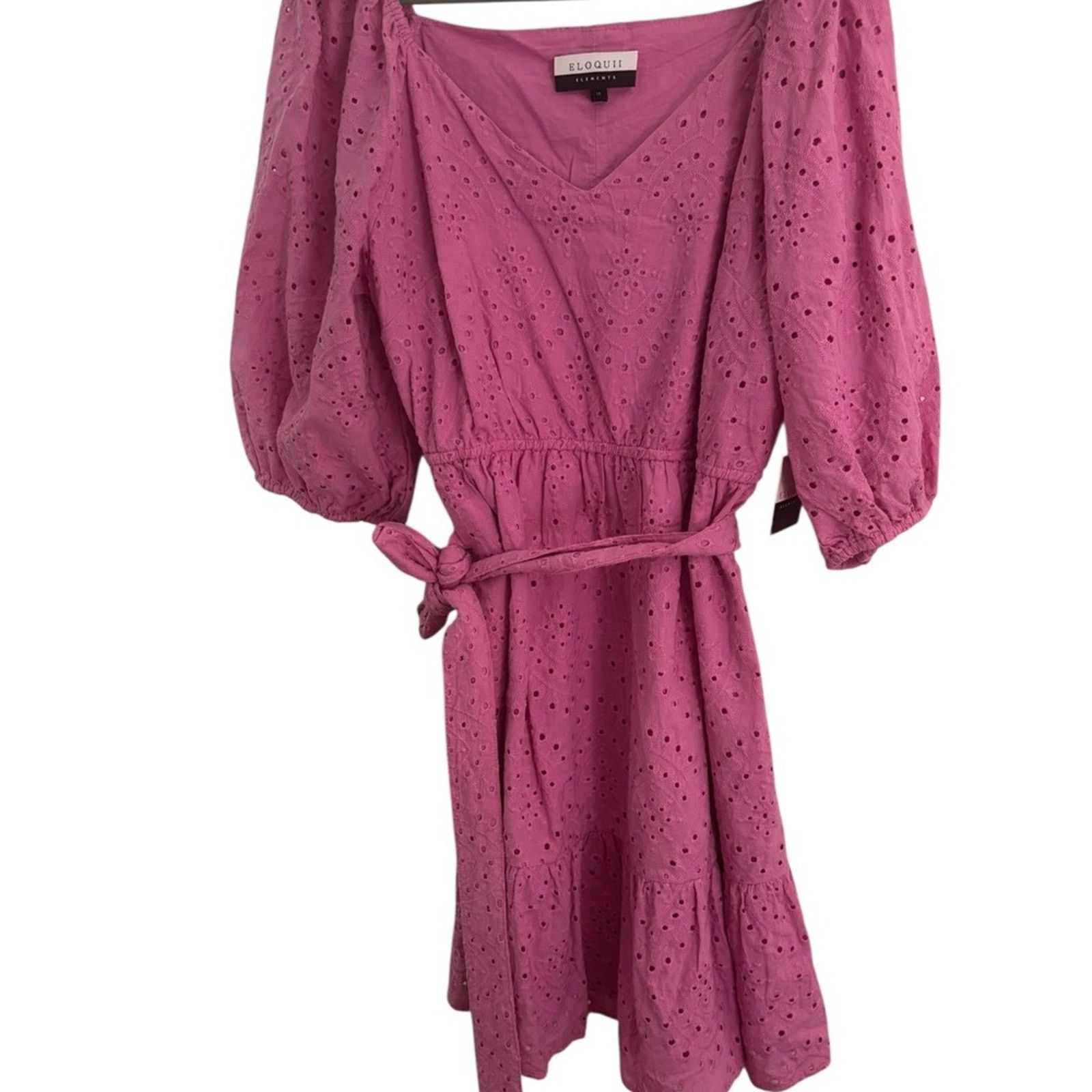 DressCamp NWT! ELOQUII Elements Women's Plus Size Belted Eyelet Dress Size XL / US 12-14 / IT 48-50 - 2 Thumbnail