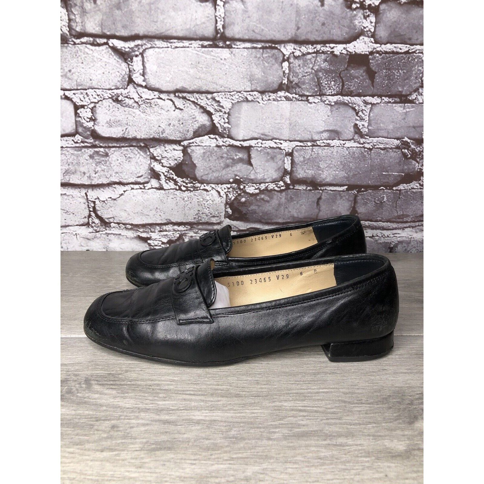 Salvatore Ferragamo Salvatore Ferragamo Black Leather Logo Slip On Loafer Shoes Size US 6 / IT 36 - 18 Thumbnail