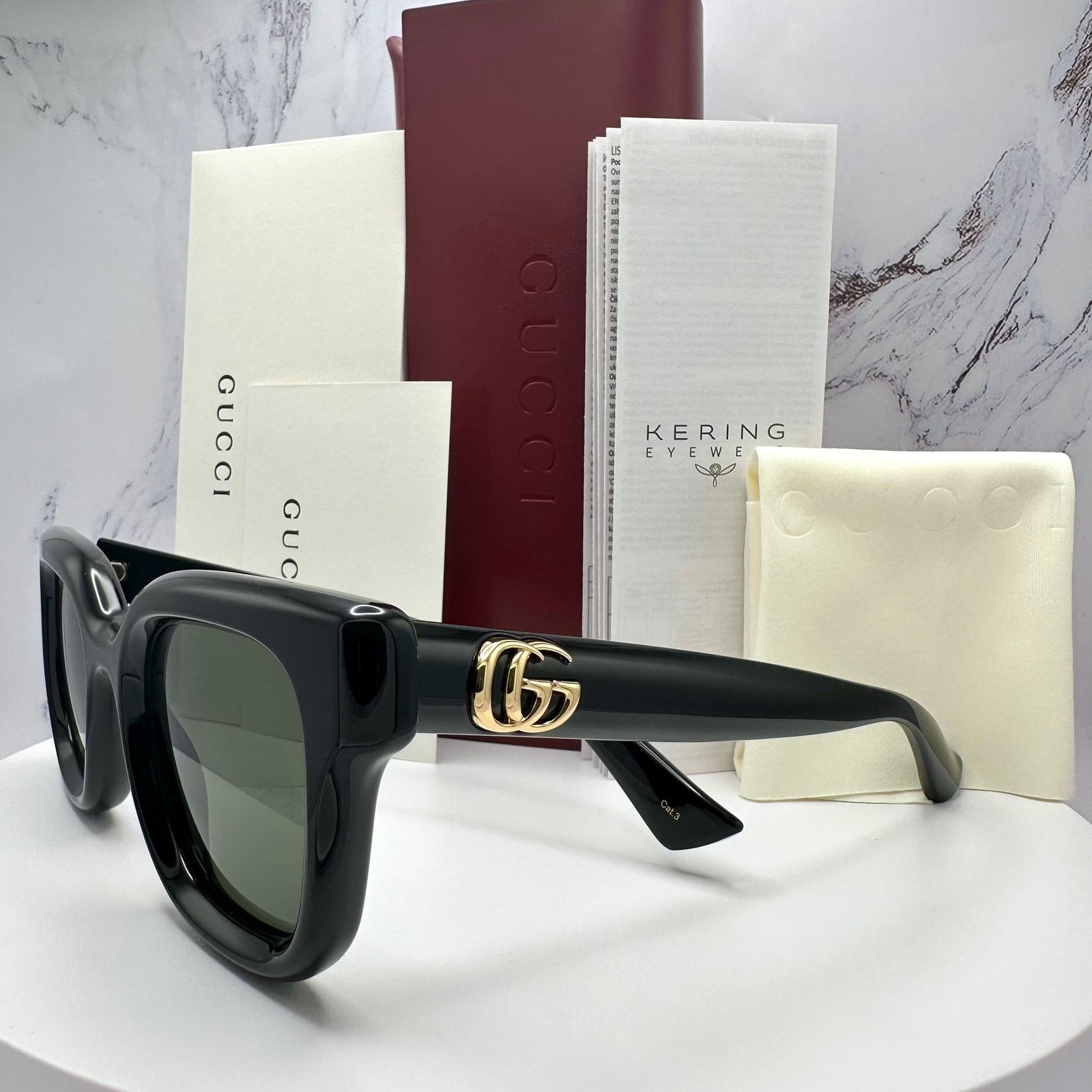 Gucci New GUCCI Sunglasses Black & Gold GG Logo Square Round Size ONE SIZE - 14 Thumbnail