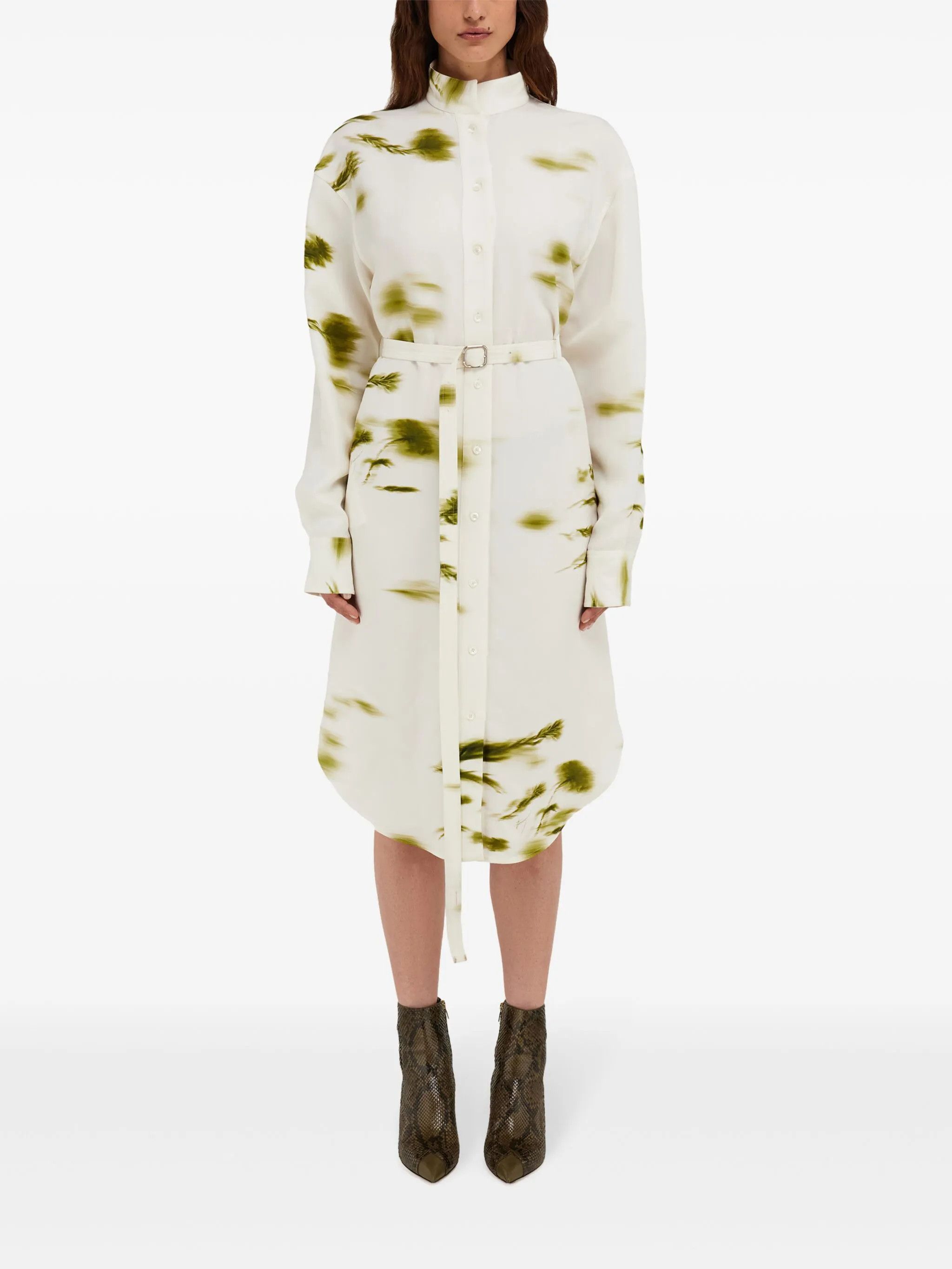 Salvatore Ferragamo o1s1rm0426 Blossom Print Shirt Dress in White Size S / US 4 / IT 40 - 3 Thumbnail