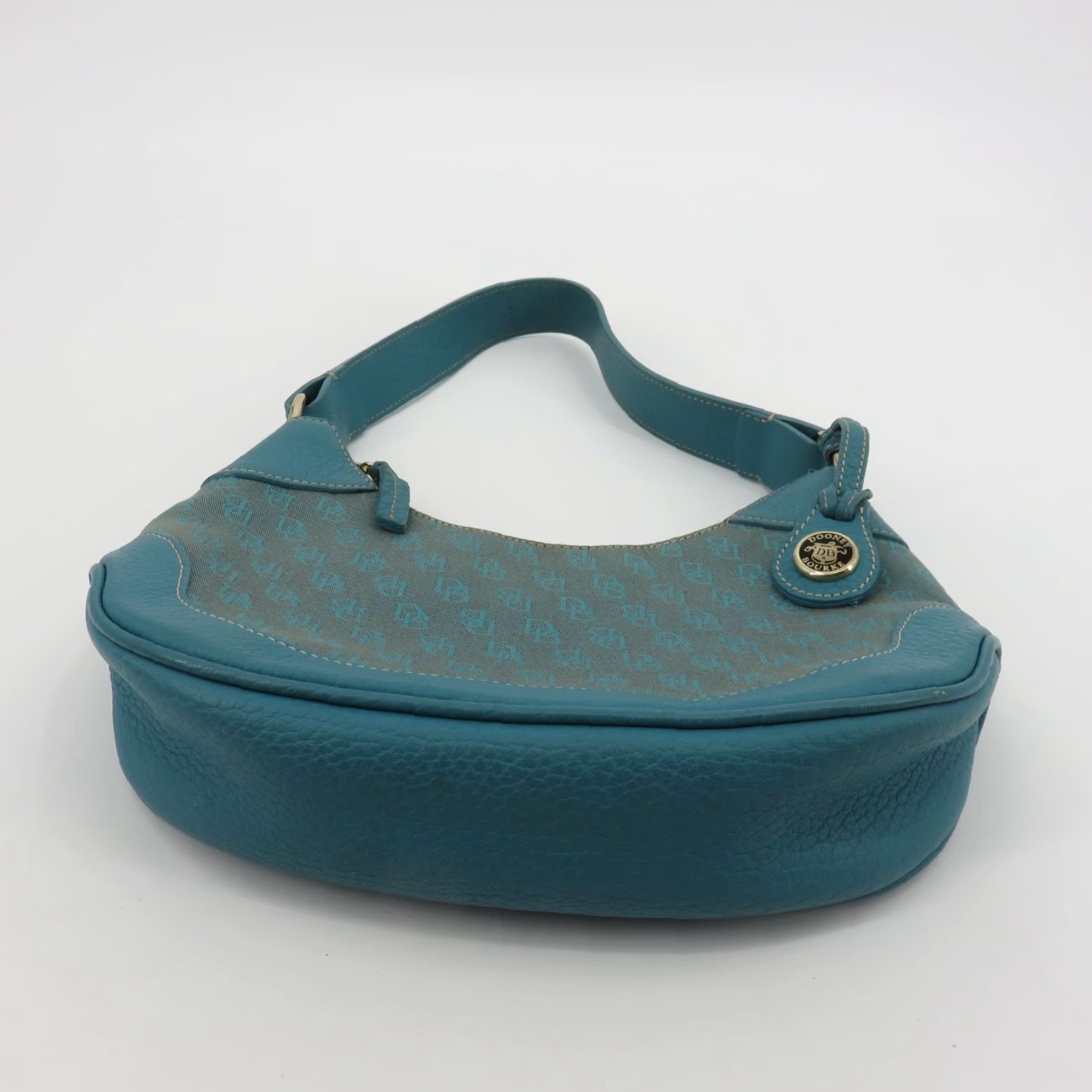 Dooney & Bourke VINTAGE Dooney & Bourke Signature DB Logo Jacquard Hobo Shoulder Bag Blue Leather Y2K Women Adults Size ONE SIZE - 6 Thumbnail