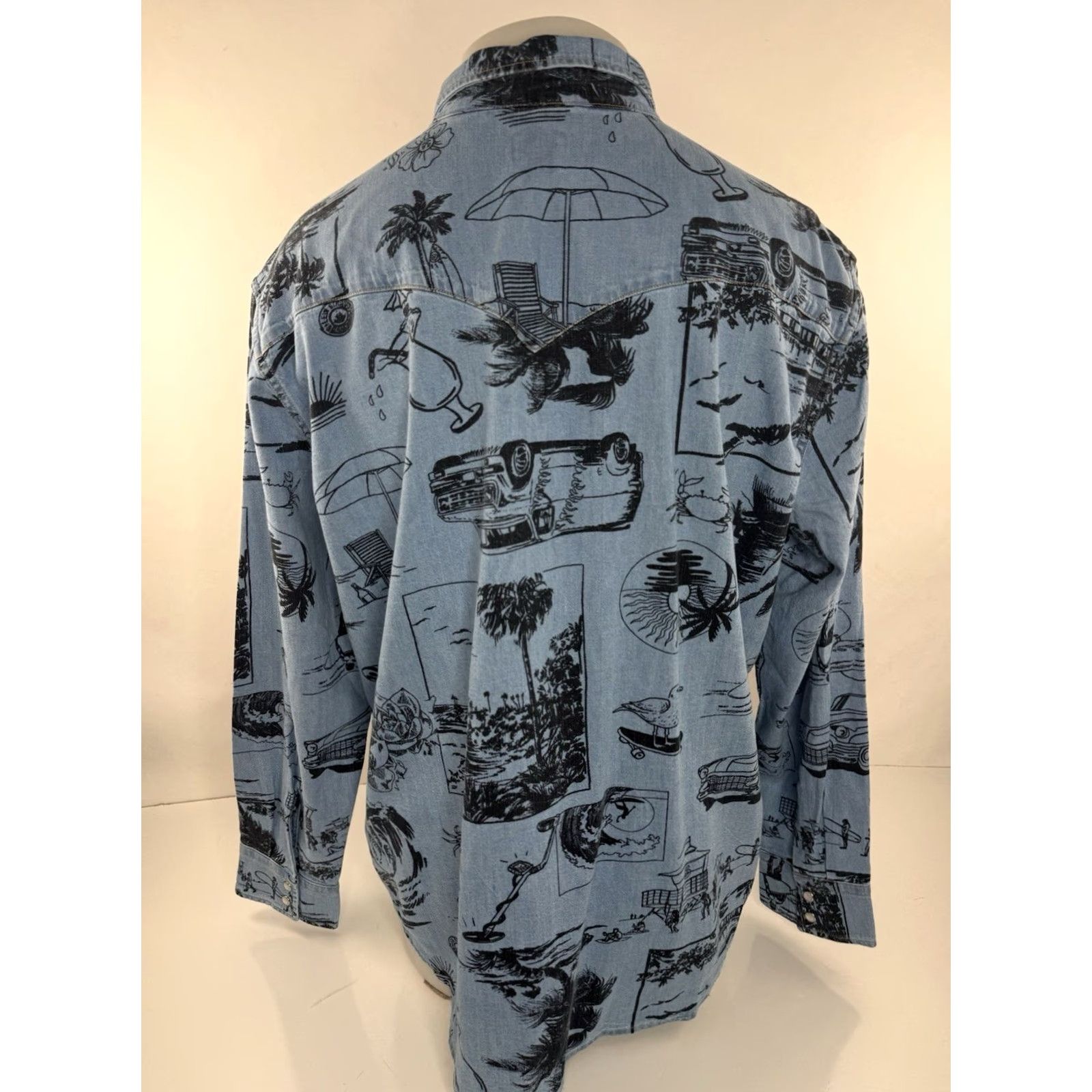 Levi's LEVI'S DENIM Western Ocean Beach Surf Theme Pearl Snap XL Shirt Mens Shirt Long Sleeve Blue 90s Style Pattern Size US XL / EU 56 / 4 - 3 Thumbnail