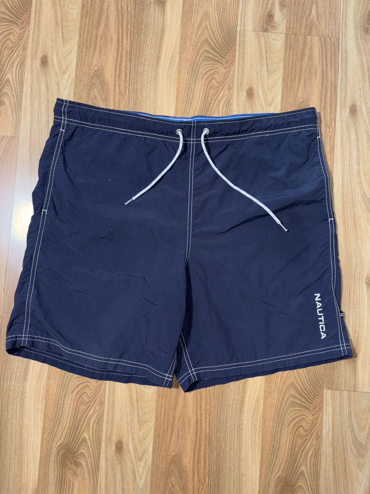 Nautica Vintage Nautica "Spell Out" Nylon Swim Trunks - Navy/White Size US 32 / EU 48 - 1 Thumbnail