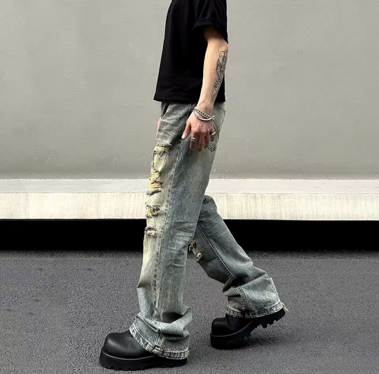 Japanese Brand × Jean Straight leg slimming distressed jeans Size US 35 - 4 Thumbnail