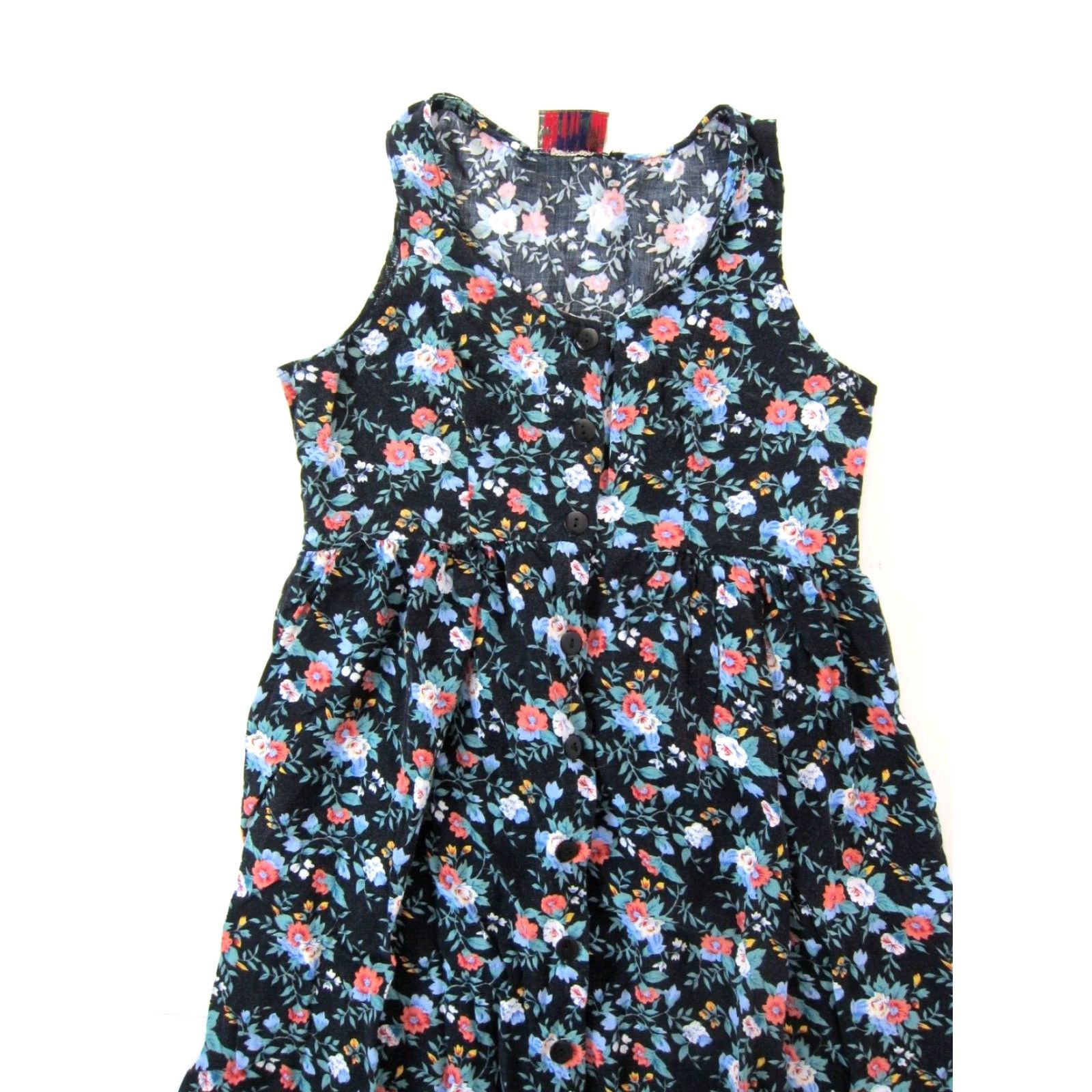 Pinko Sostanza Rayon Stretch Black Pink Green Floral Button Down Maxi Tank Sun Dress S Size S / US 4 / IT 40 - 4 Thumbnail