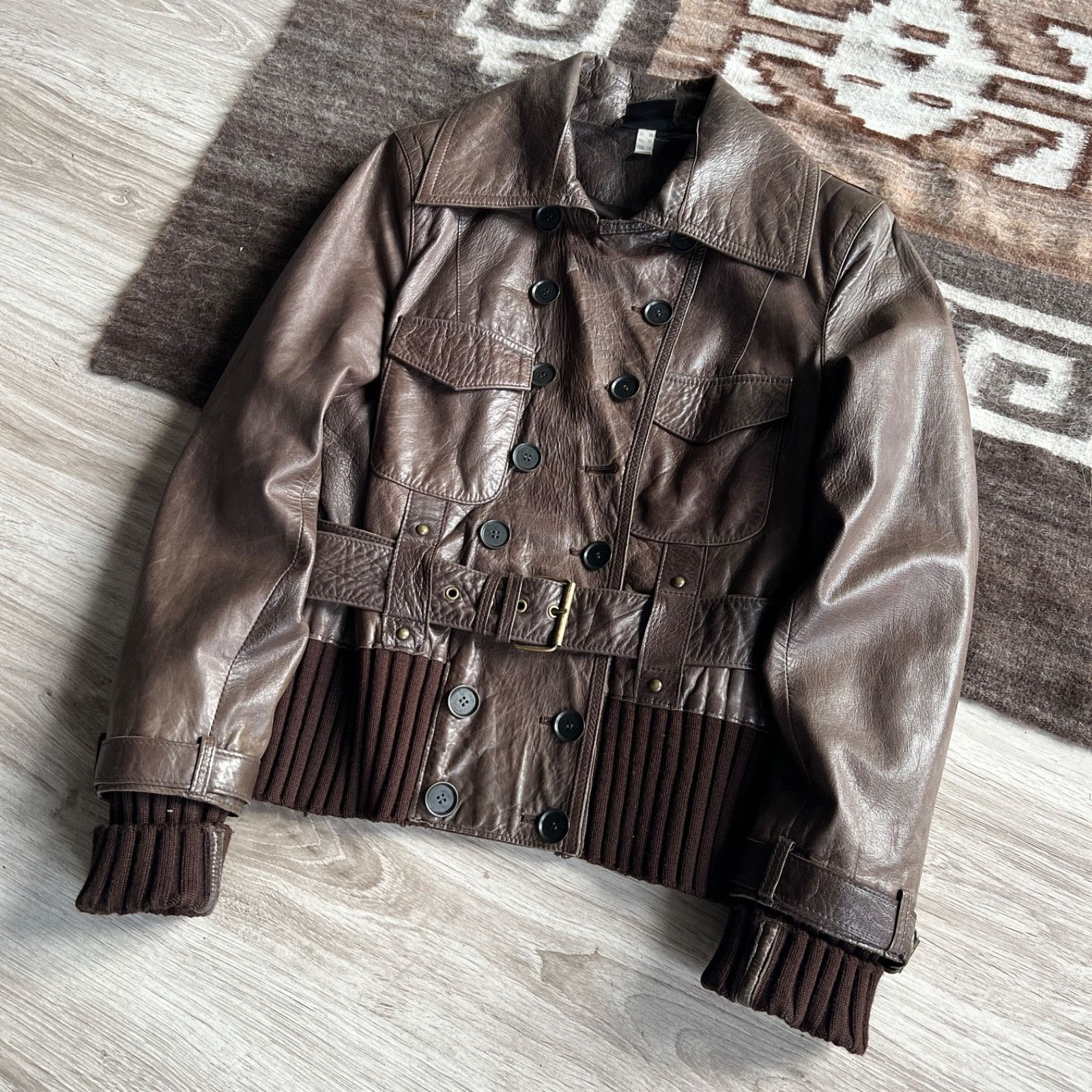 Genuine Leather Vintage Lamb Leather Belted Double Breasted Jacket 0010BC Size M / US 6-8 / IT 42-44 - 4 Thumbnail