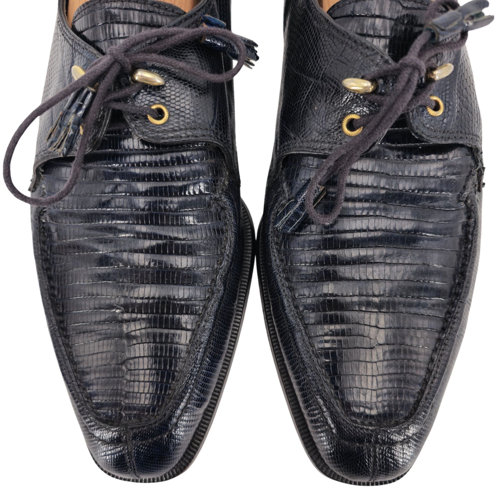 Vintage Vintage David Eden Exotic Teju Lizard Navy Blue Dress Shoes Size US 8.5 / EU 41-42 - 2 Thumbnail