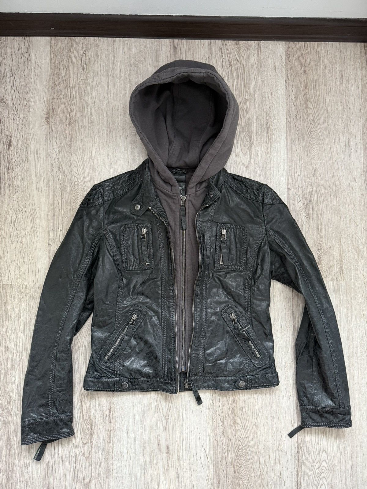 Gypsy Gipsy Leather Biker Jacket with Inner Hoodie Layer – Size S Size S / US 4 / IT 40 - 1 Thumbnail