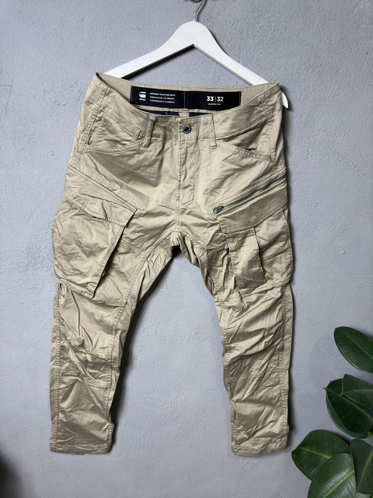 Pre-owned G Star Raw X Vintage G-star Raw Cargo 3d Straight Tapered Pants In Beige