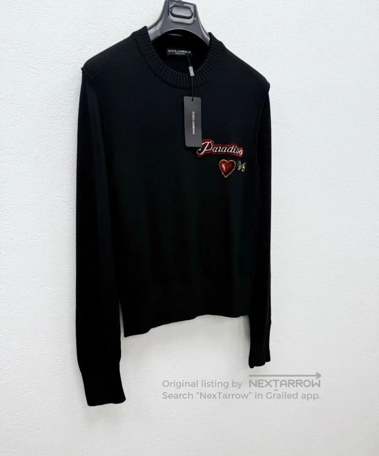 Dolce & Gabbana Black Embroidered 'Paradiso' Heart Sweater. Size US M / EU 48-50 / 2 - 2 Thumbnail