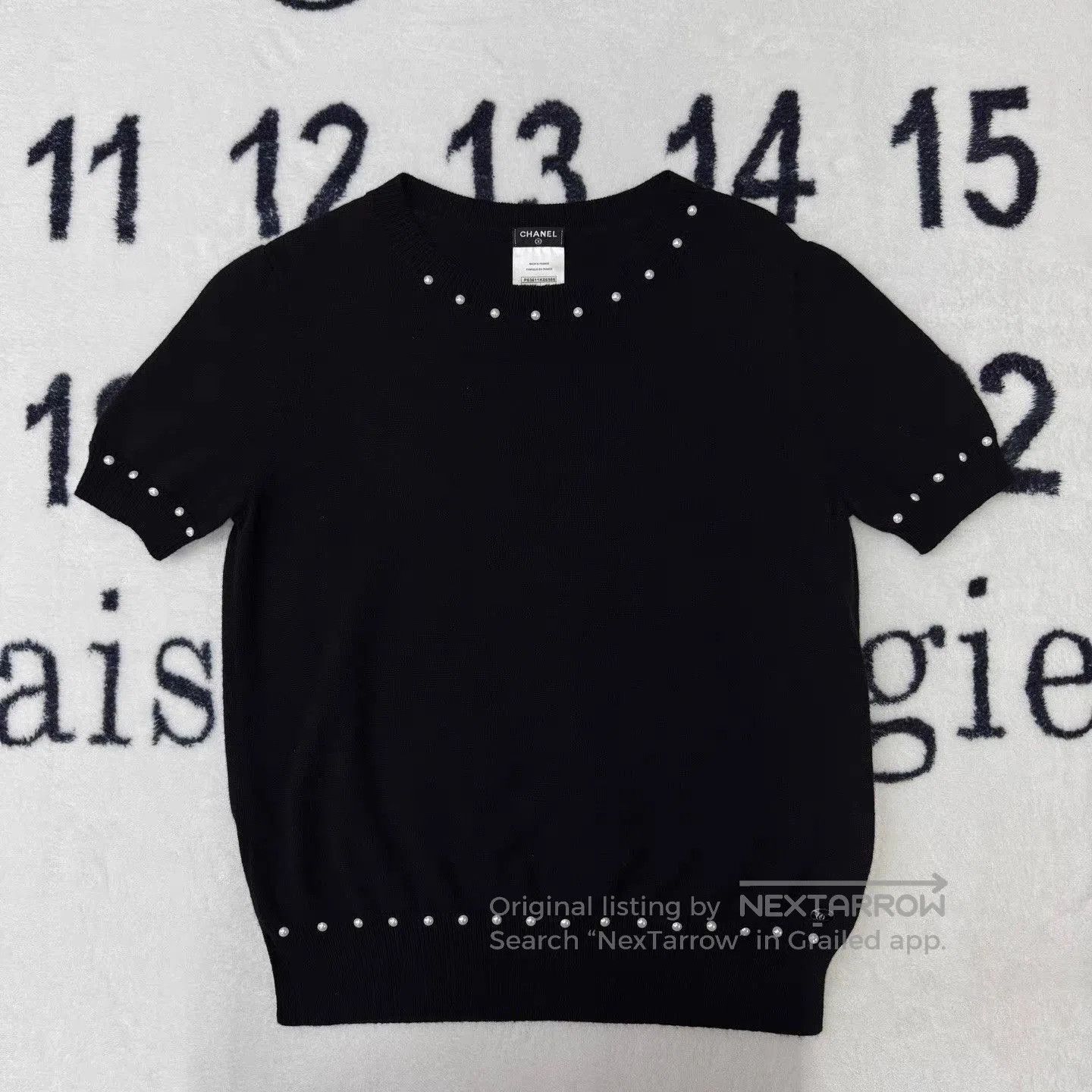 Chanel Black Short Sleeve Knit Top with Pearl Accents. Size US L / EU 52-54 / 3 - 1 Thumbnail