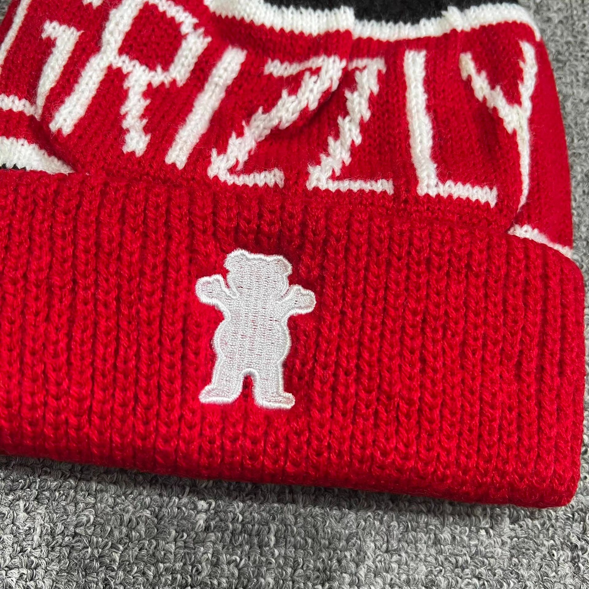 Grizzly Griptape Grizzly Griptape bear embroidered knit pom beanie Q7 Size ONE SIZE - 3 Thumbnail