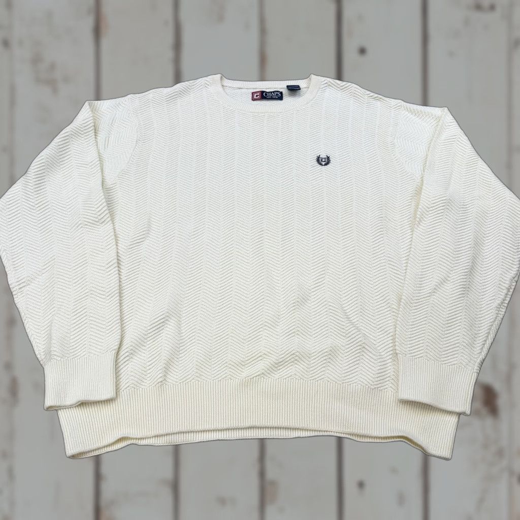Chaps Chaps Sweater Pullover Mens 2XL Knit White Ivory Chevron Geometric Crest Logo Crew Neck Cotton Size US XXL / EU 58 / 5 - 1 Thumbnail