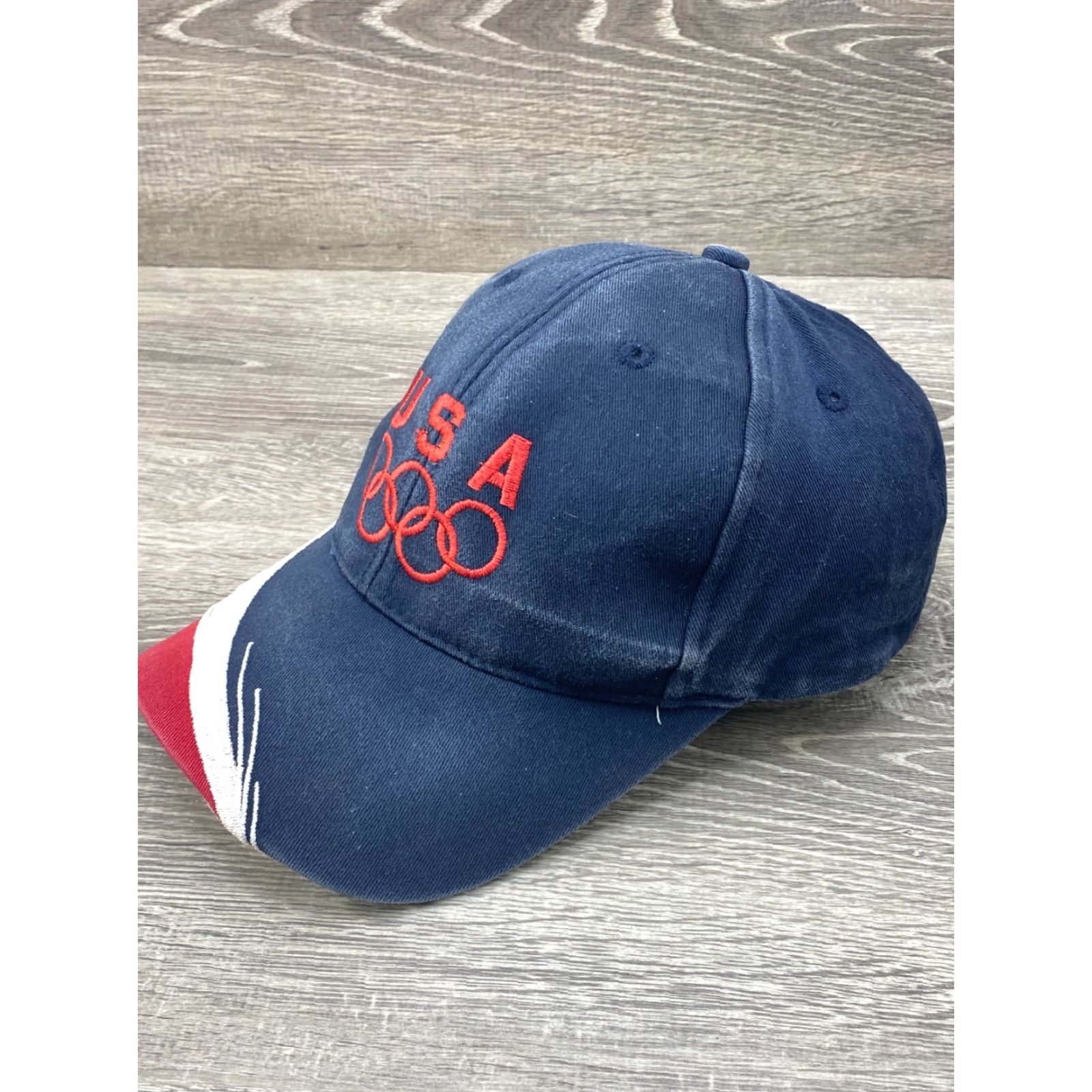 Vintage USA Olympics Strapback Cap 100% Cotton Hat Patriotic Red White Blue Striped Baseball Cap Men One Size Blue Size ONE SIZE - 5 Thumbnail