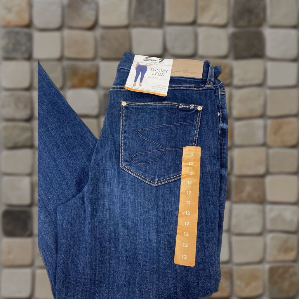 Vintage Seven7 Tummy Less Skinny Jeans Women 12 32X31 Blue Denim High Rise Stretch NWT Size 34" / US 12 / IT 48 - 1 Thumbnail