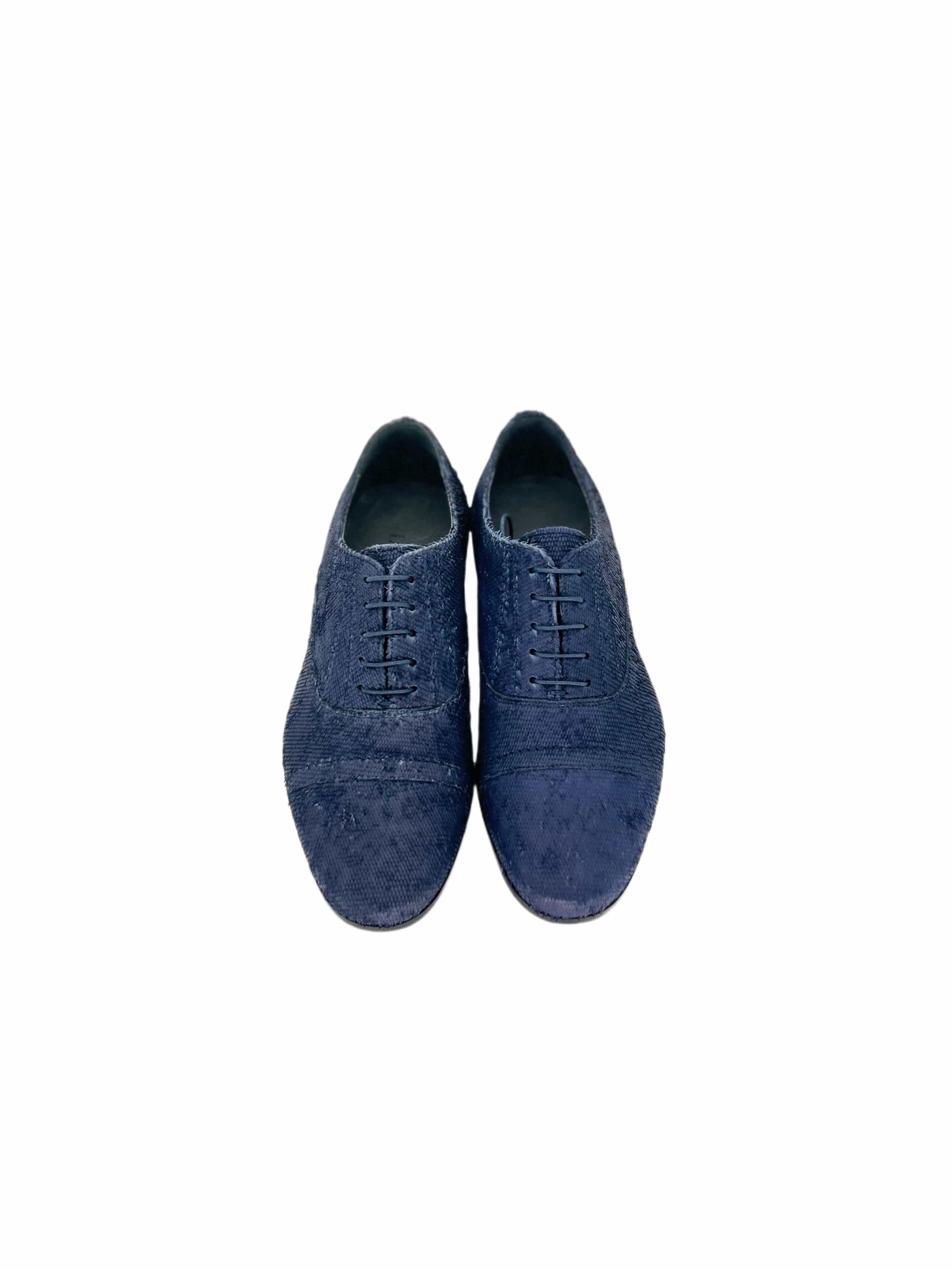 Lanvin Lanvin Blue Distressed leather Oxford Shoe Size US 6 / EU 39 - 4 Thumbnail