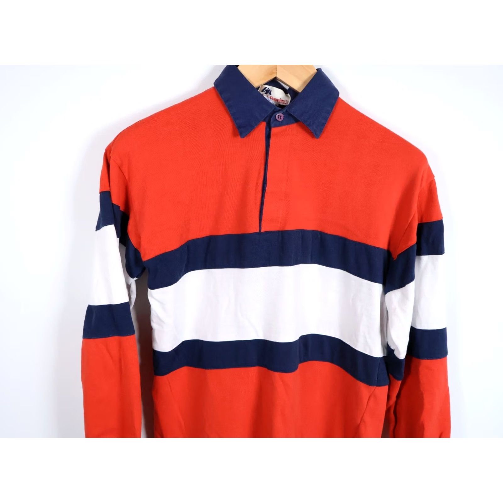 Hush Puppies VINTAGE Hush Puppies Polo Shirt Men: Rugby, Striped, Orange, White, 80s, Lightweight, Cotton Blend, Size S Size US S / EU 44-46 / 1 - 4 Thumbnail