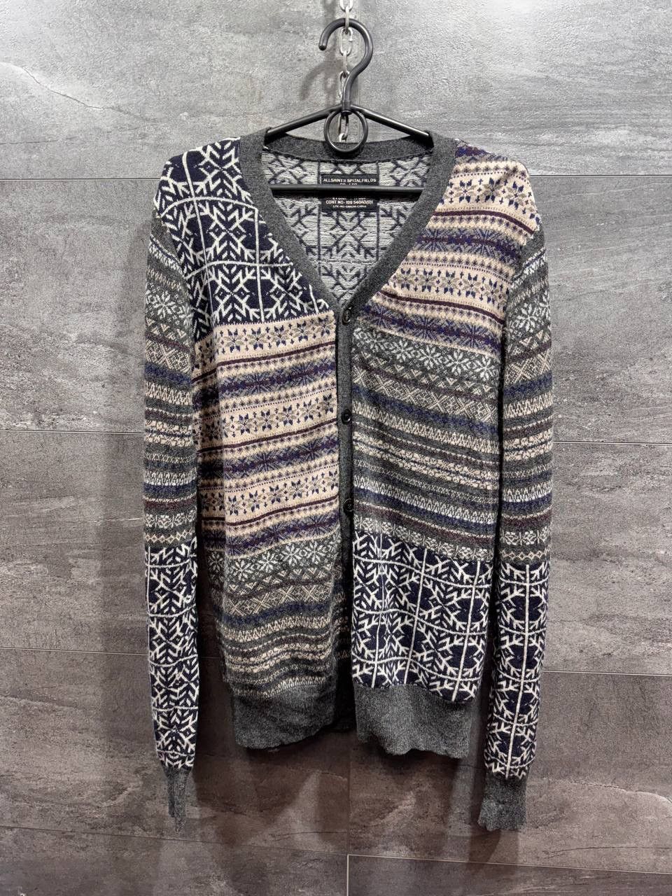 Allsaints AllSaints Mens Vallo Fair Isle Cardigan Wool Sweater Size L Size US L / EU 52-54 / 3 - 1 Thumbnail