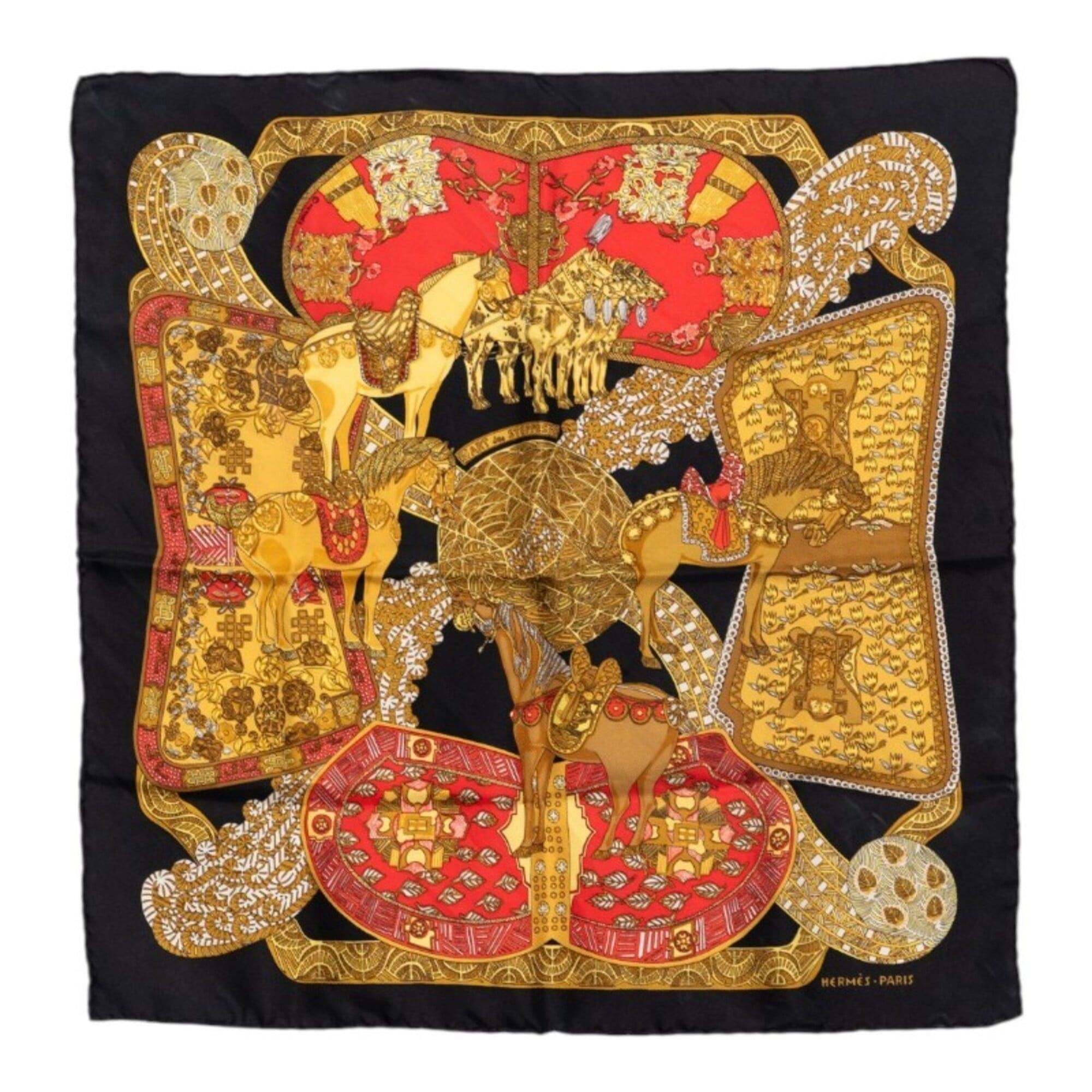 Hermes Hermes Carre 45 ART des STEPPES (Steps Art) Scarf/Muffler, Black/Multicolor Silk, Women's Size ONE SIZE - 1 Thumbnail