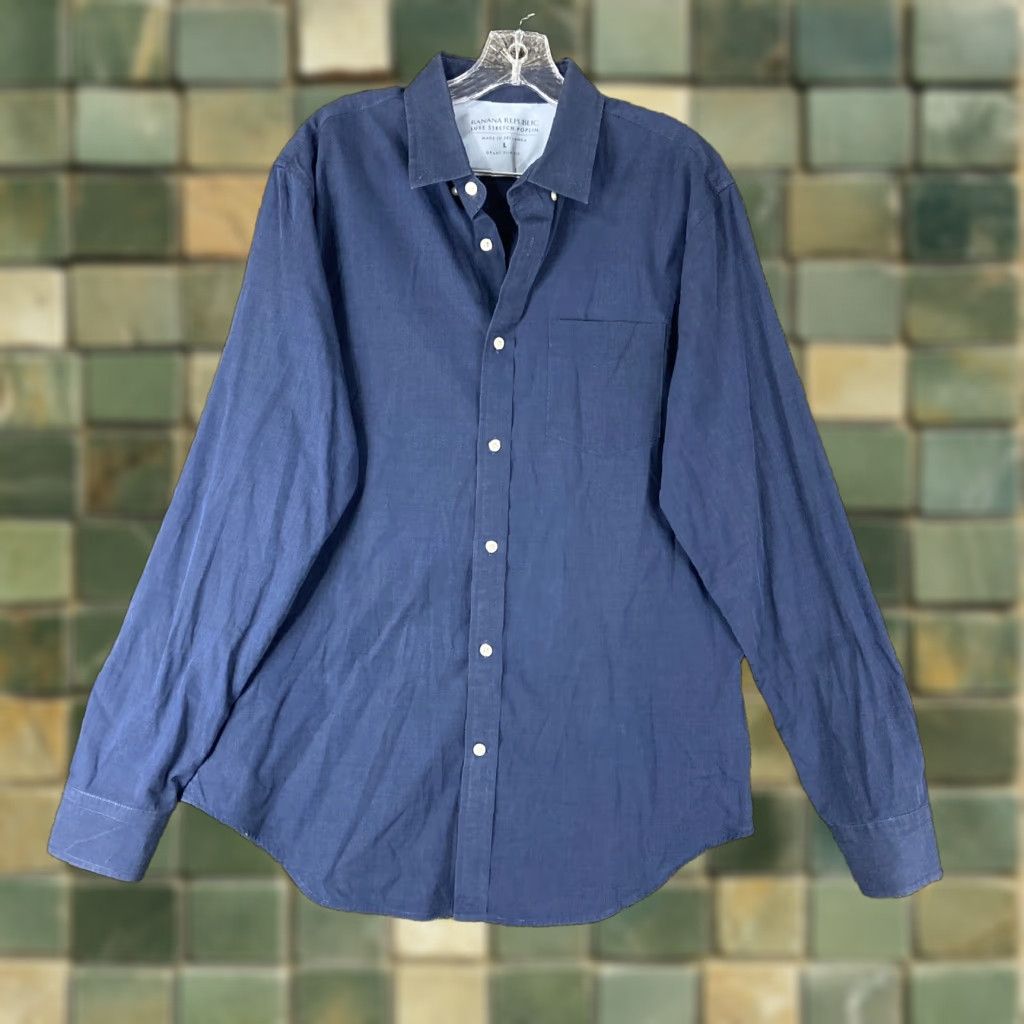 Banana Republic VINTAGE? Wait: Banana Republic Luxe Stretch Poplin Grant Slim Fit Blue Button-Up Men’s L Size US L / EU 52-54 / 3 - 1 Thumbnail