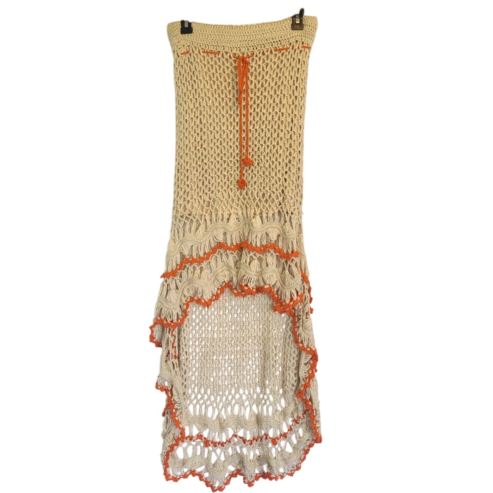 Other Vintage Y2K 90s Umgee Crochet Beige Orange Hi-Lo Skirt Large Size 28" / US 6 / IT 42 - 1 Thumbnail