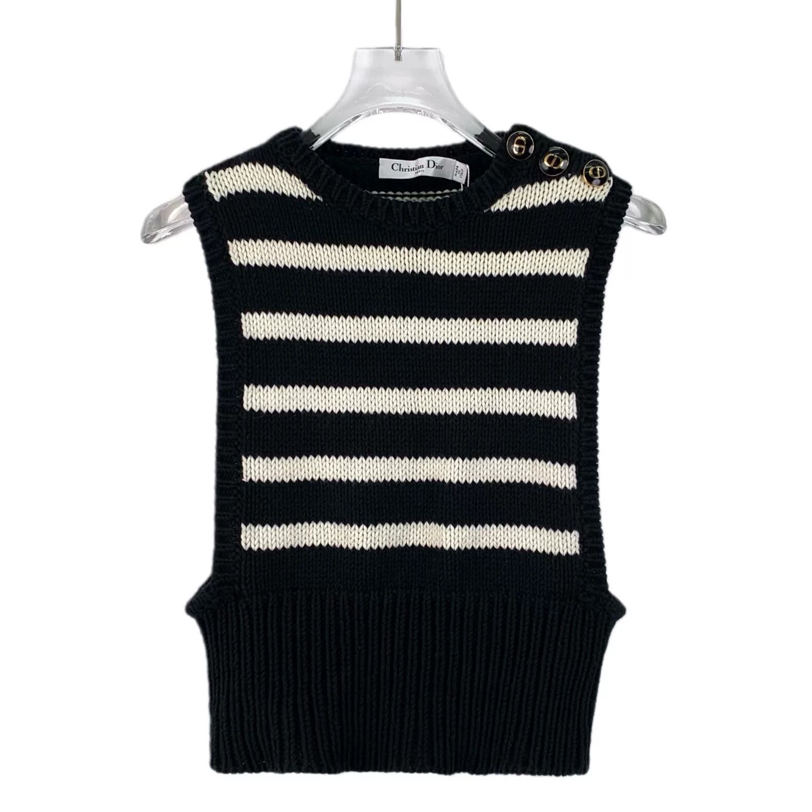 Dior black striped sleeveless knit top by dior Size US S / EU 44-46 / 1 - 1 Thumbnail