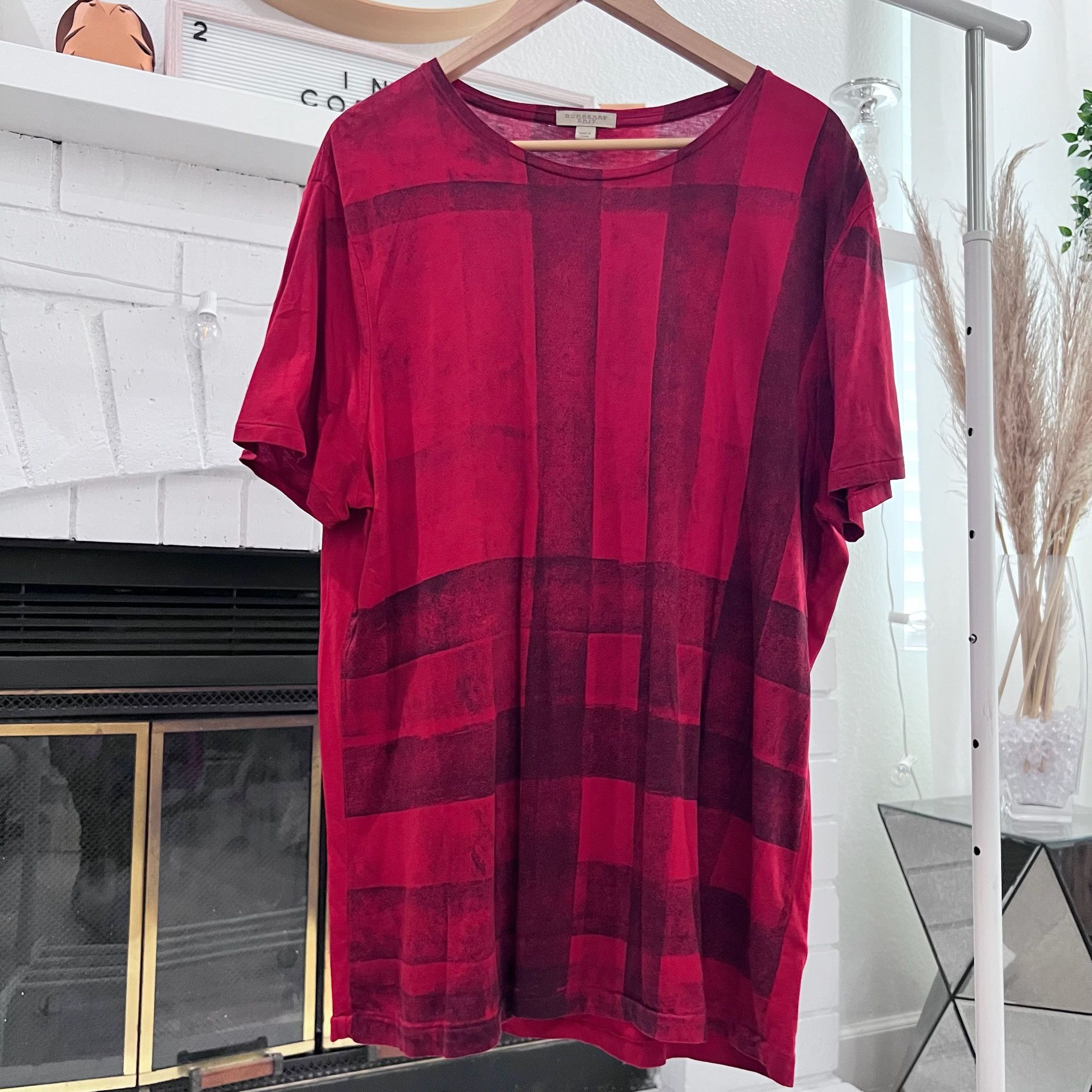 Burberry Burberry Brit Nova Check Painted Faded Logo Front Red Shirt Size US XXL / EU 58 / 5 - 1 Thumbnail