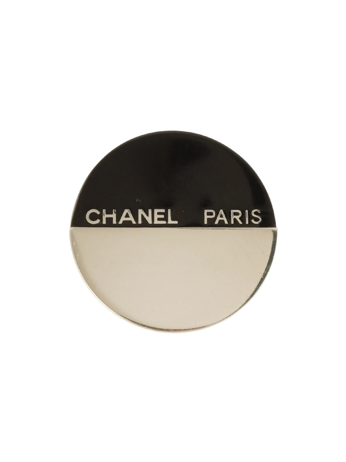 image of Chanel Logo Plate Circle Brooch Black/silver, Women's