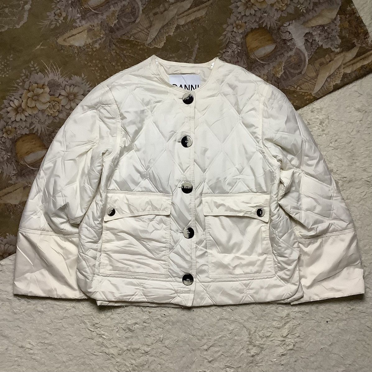 Ganni GANNI Detachable-Collar Ruffled Quilted Jacket size 34 Size XS / US 0-2 / IT 36-38 - 1 Thumbnail