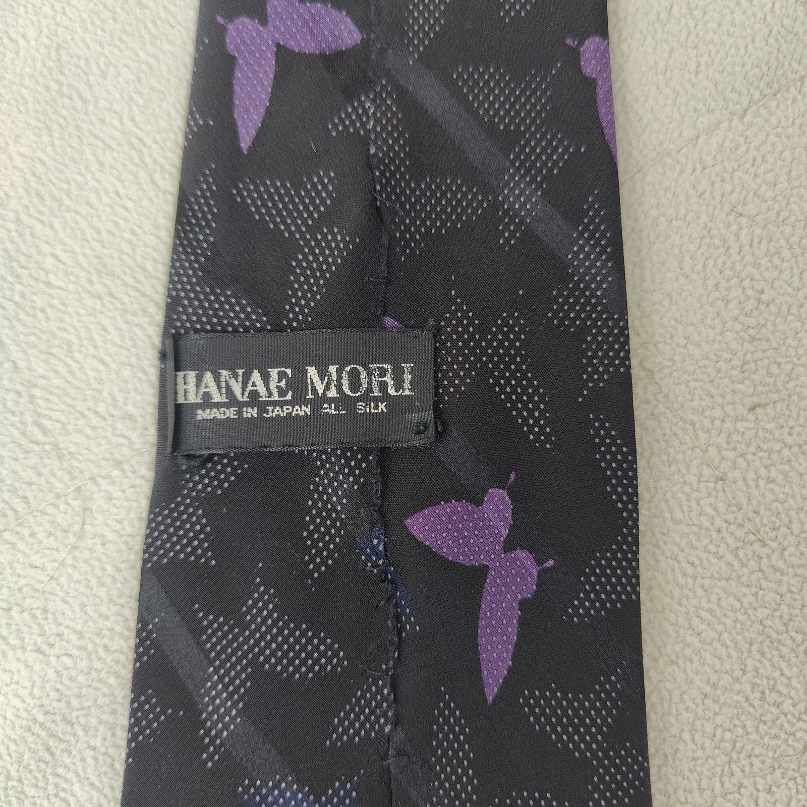 Hanae Mori Vintage Hanae Mori Neck Tie Black Purple Butterfly Print Size ONE SIZE - 3 Thumbnail