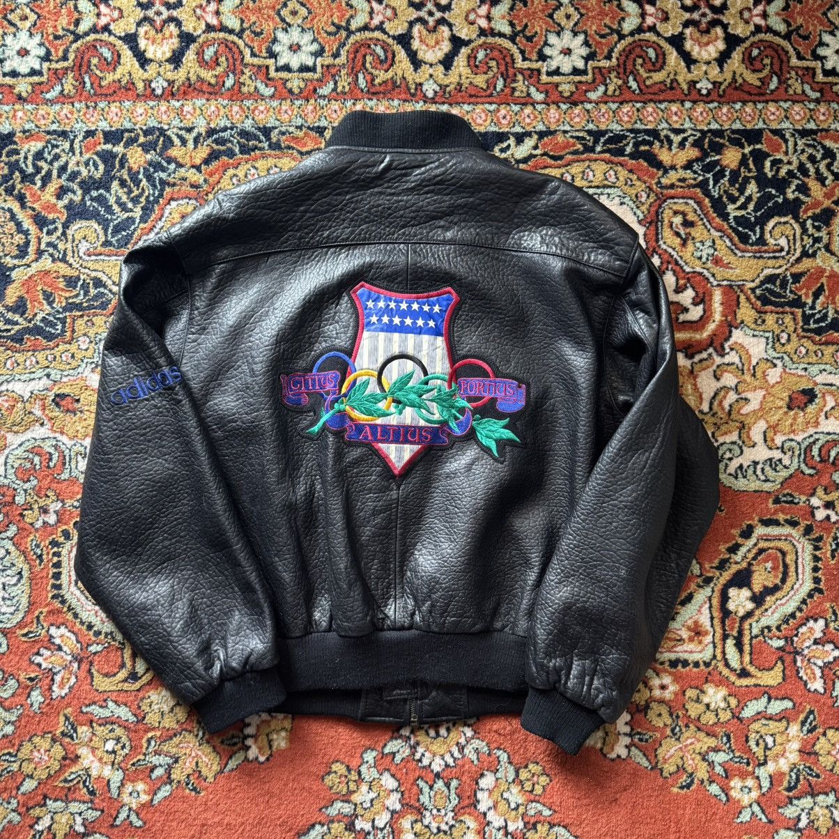 Adidas Vintage olympic games Adidas leather jacket Size US L / EU 52-54 / 3 - 4 Thumbnail