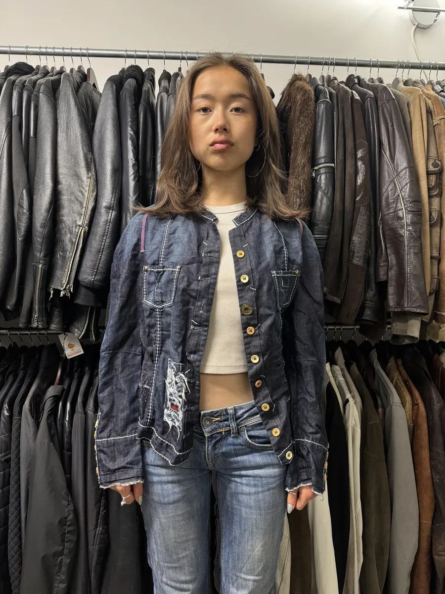 Marithe + Francois Girbaud 2000s Marithé + François Girbaud Navy Denim Distressed Jacket Size M / US 6-8 / IT 42-44 - 3 Thumbnail