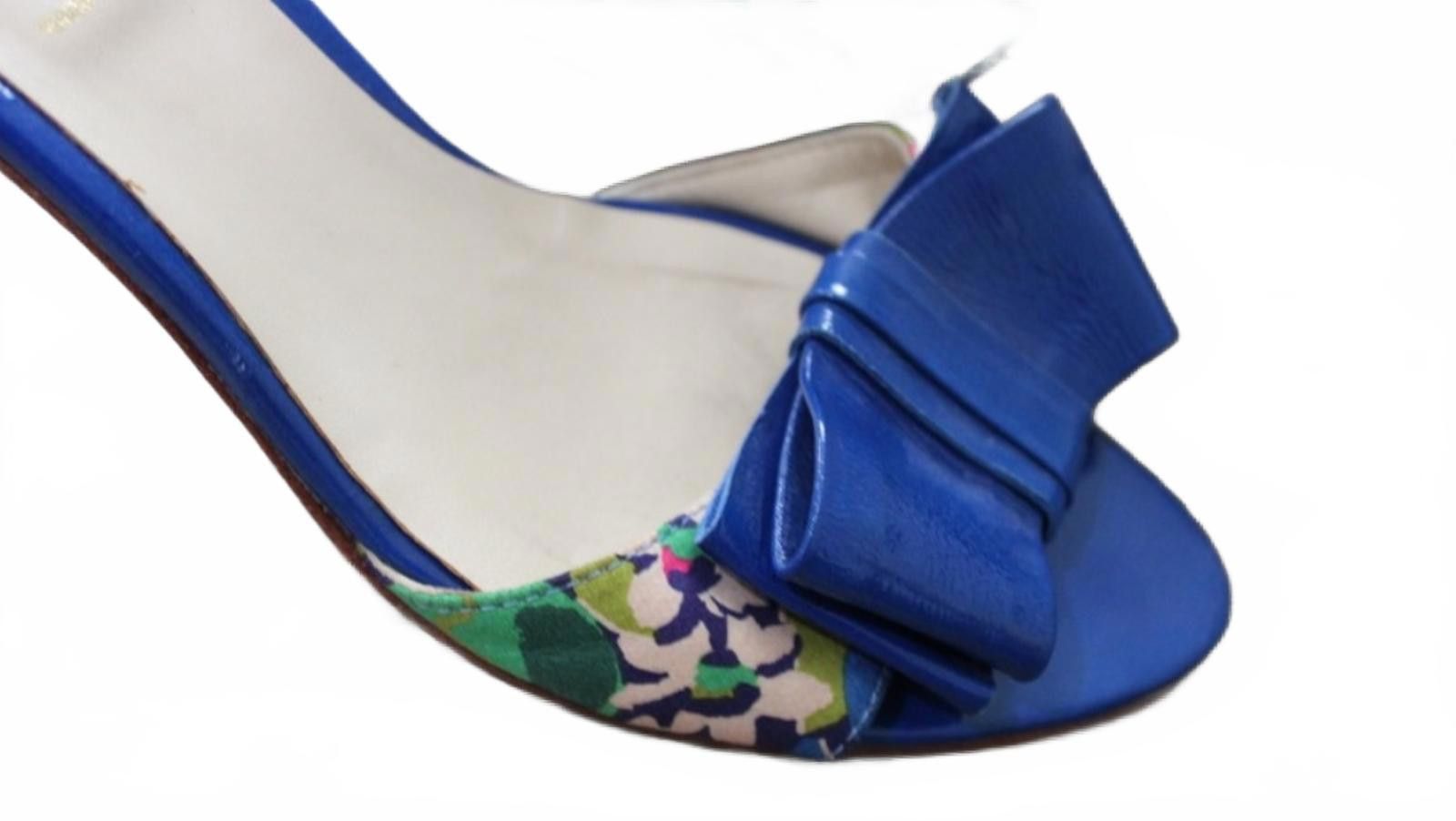 Butter Goods Butter Brand Blue Floral Print Open Toe Kitten Heel Pumps 8 Size US 8 / IT 38 - 7 Thumbnail