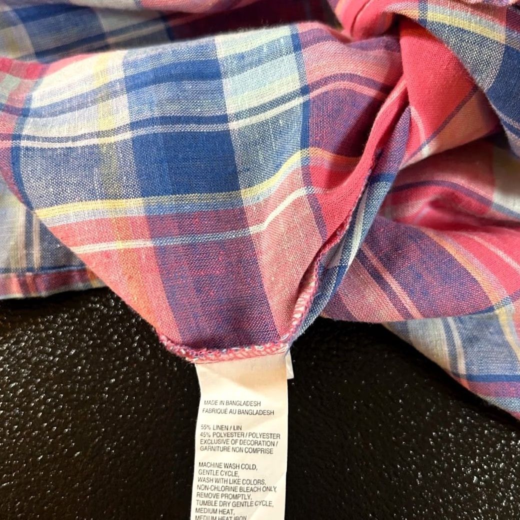 Izod IZOD Madras Plaid Shirt Breathable Quick Dry Linen Button Up Pink Blue Men Large Size US L / EU 52-54 / 3 - 7 Thumbnail