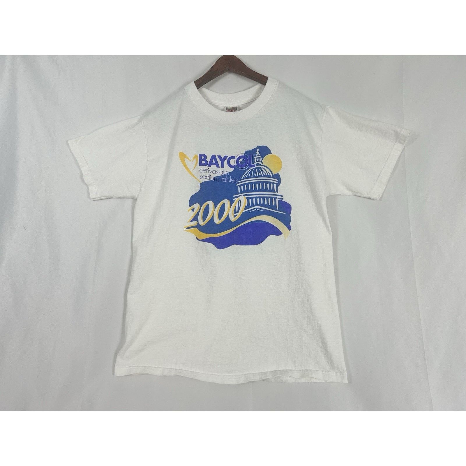 Fruit Of The Loom VTG Baycol Cerivastatin White T Shirt Pharma Drug Rep L Size US L / EU 52-54 / 3 - 1 Thumbnail