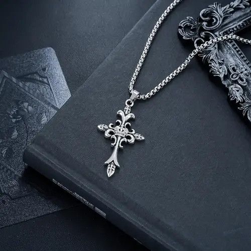 Jewelry Silver Gothic Cross Pendant Necklace for Men Size ONE SIZE - 4 Thumbnail