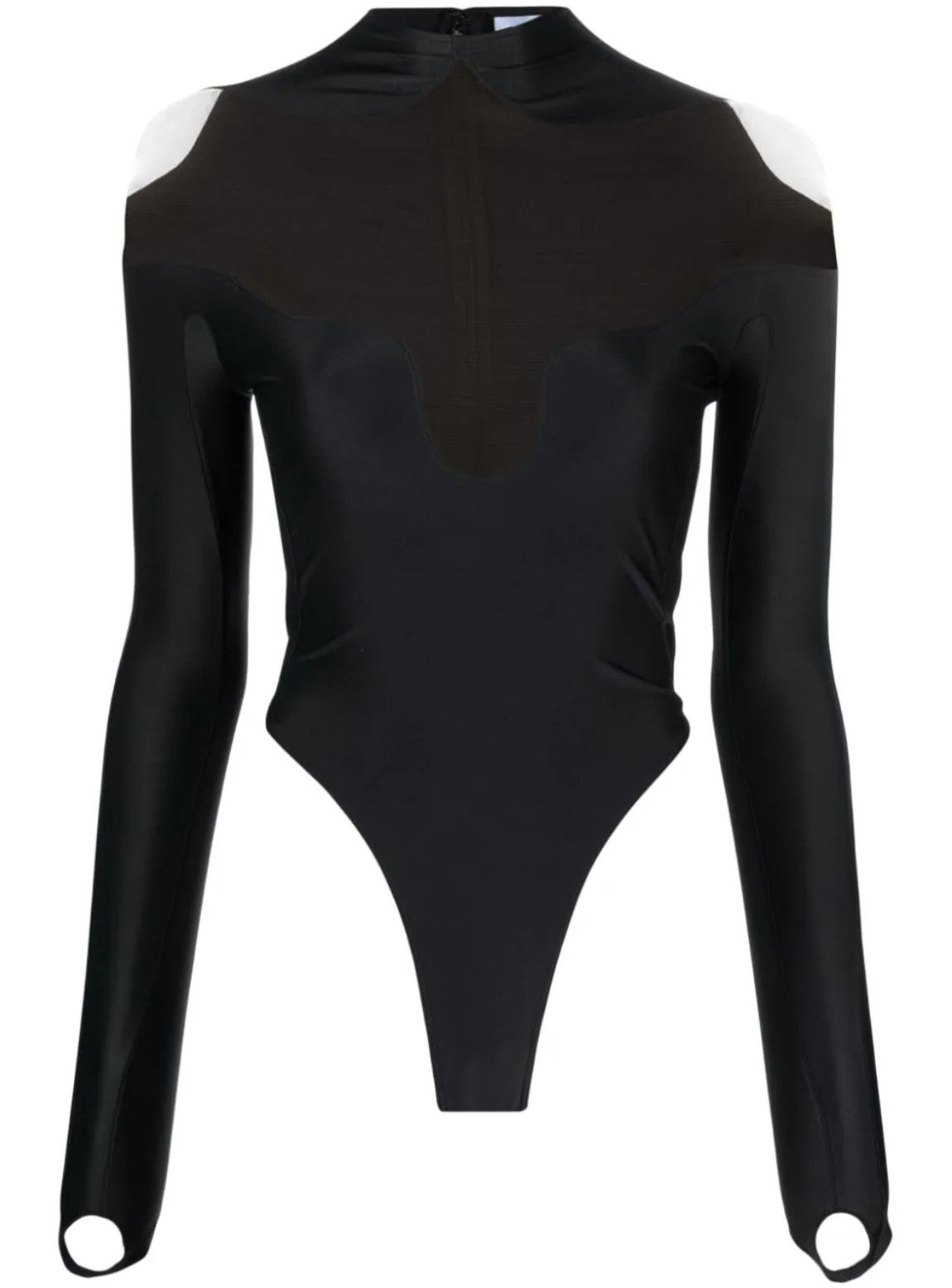 Mugler o1s22i1n1024 Long Sleeve Illusion Bodysuit in Black Size S / US 4 / IT 40 - 1 Thumbnail