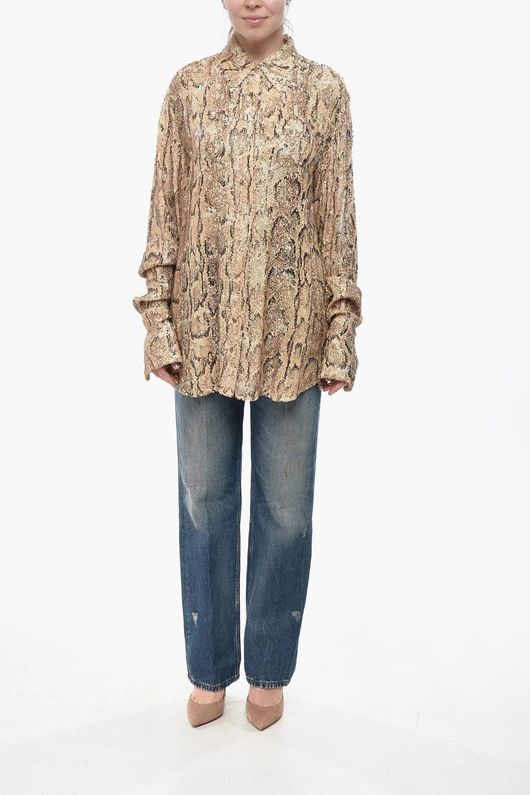 Dries Van Noten og1mm0426 Sequin Shirt in Beige Size M / US 6-8 / IT 42-44 - 4 Thumbnail