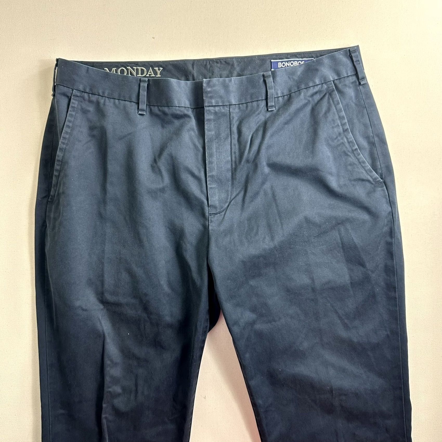 Bonobos Bonobos Pants Mens 35 35x32 Navy Chino Slacks Monday Flat Front Straight Fit Size US 35 - 3 Thumbnail