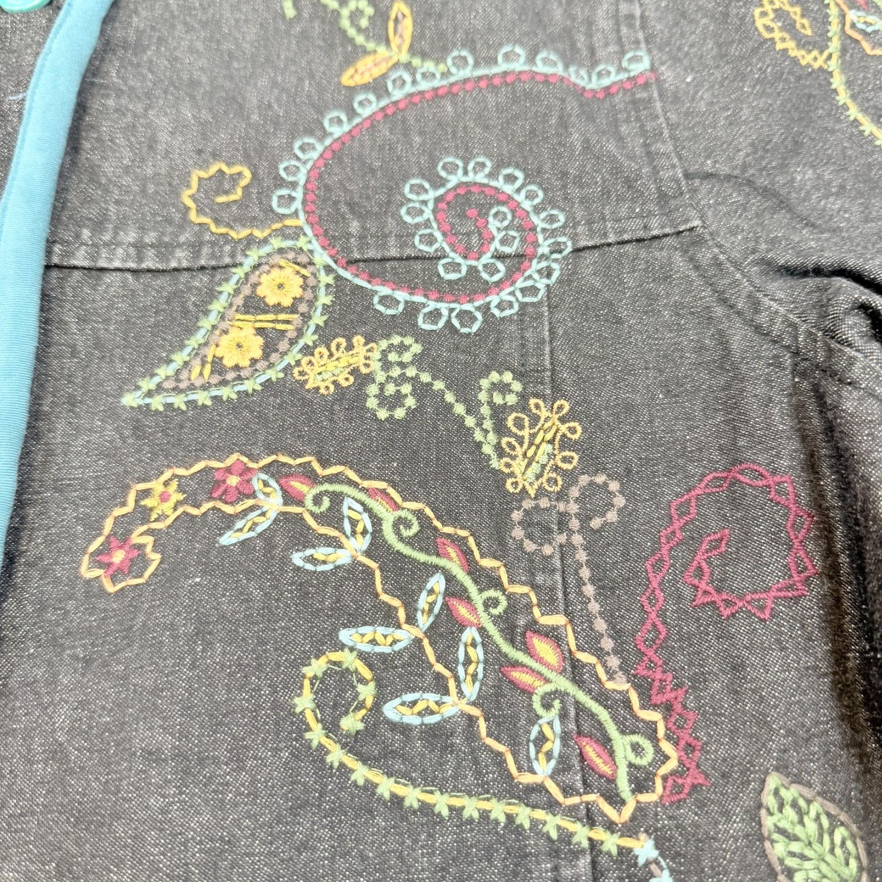 Denim & Co. Denim & Co Jacket Womens XS Blue Embroidered Paisley Button Front Mid-Length Casual Bohemian Flower Jacket Womens XS Denim & Co Size XS / US 0-2 / IT 36-38 - 4 Thumbnail