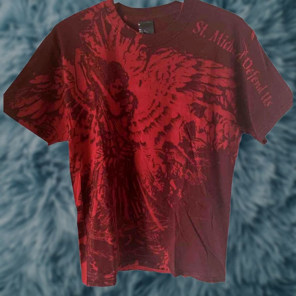 Jerzees VINTAGE JERZEES Red AOP St. Michael Defend US ALL Shirt Adult Medium 90s RARE Men Size US M / EU 48-50 / 2 - 1 Thumbnail