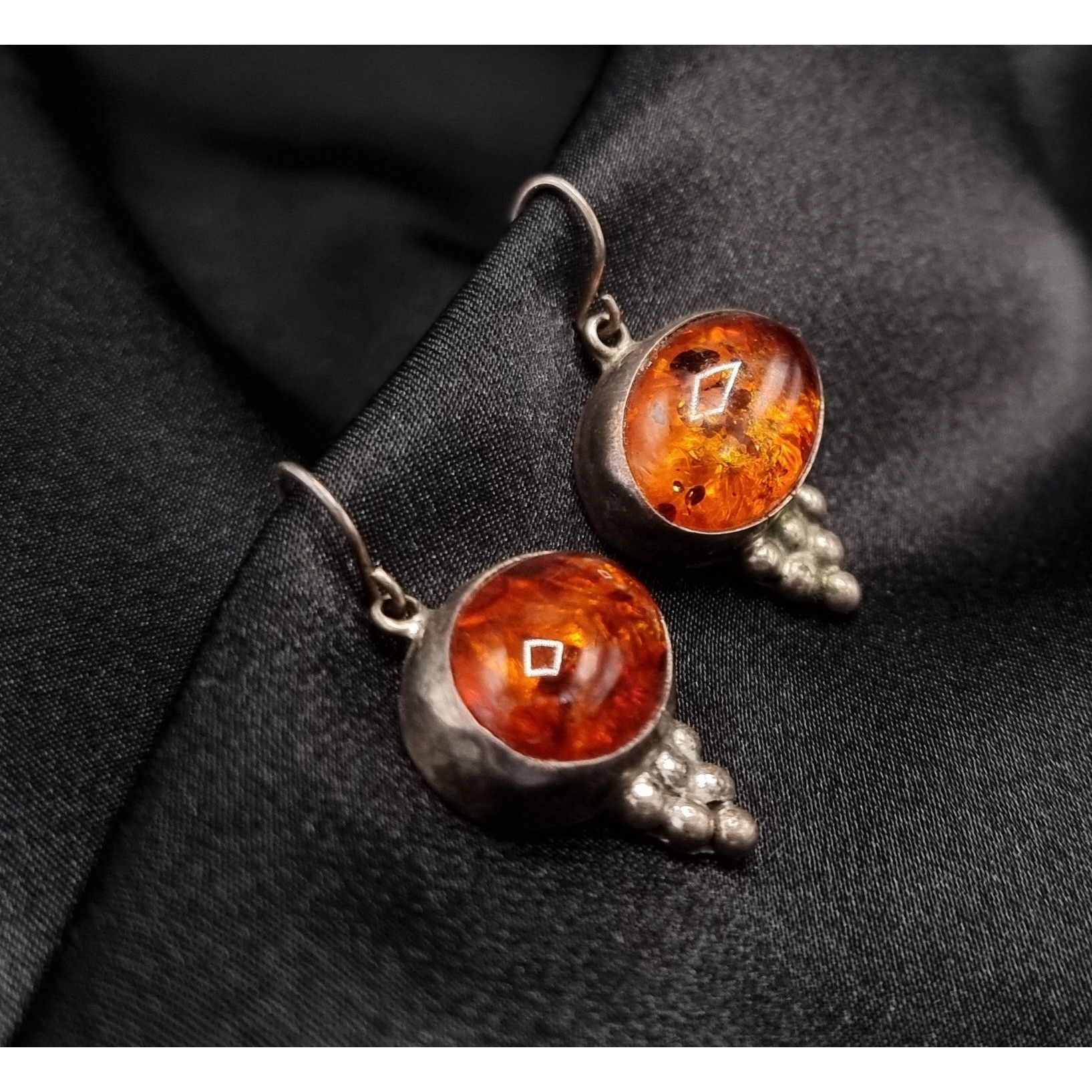Vintage Vintage 925 Sterling Silver Amber Drop Earrings Size ONE SIZE - 4 Thumbnail